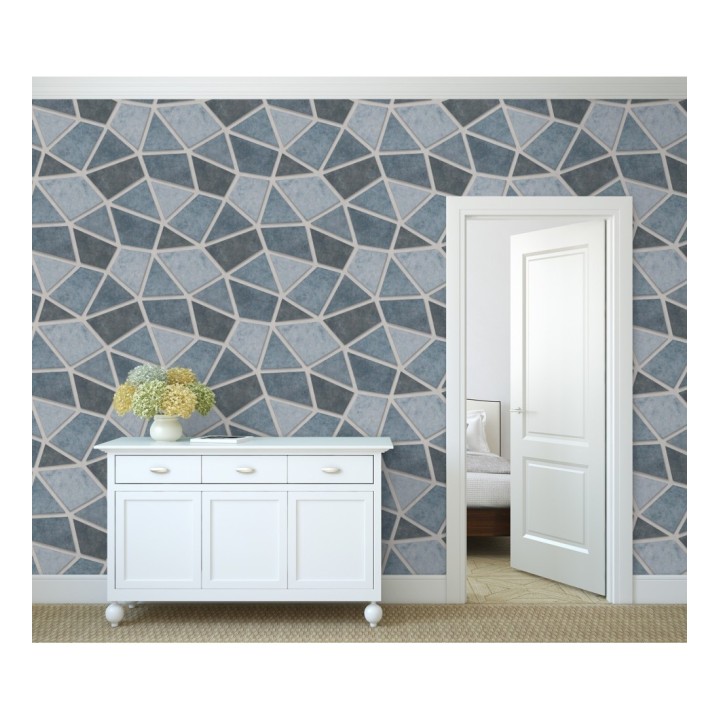 Papel pintado mosaico de piedra tonos azulados - Newton Hill 679303