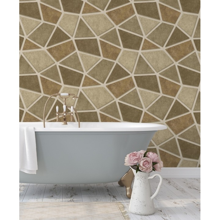 Papel pintado mosaico de piedra tonos ocre - Newton Hill 679304