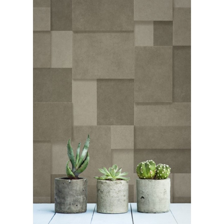 Papel pintado rectángulos geométricos texturizado tonos marrones - Denver Stone 679305