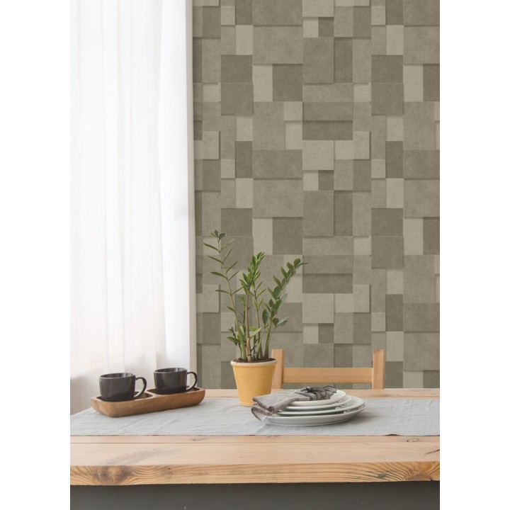 Papel pintado rectángulos geométricos texturizado tonos marrones - Denver Stone 679305
