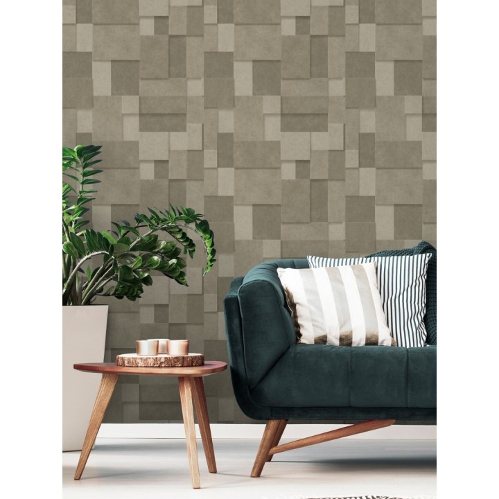 Papel pintado rectángulos geométricos texturizado tonos marrones - Denver Stone 679305
