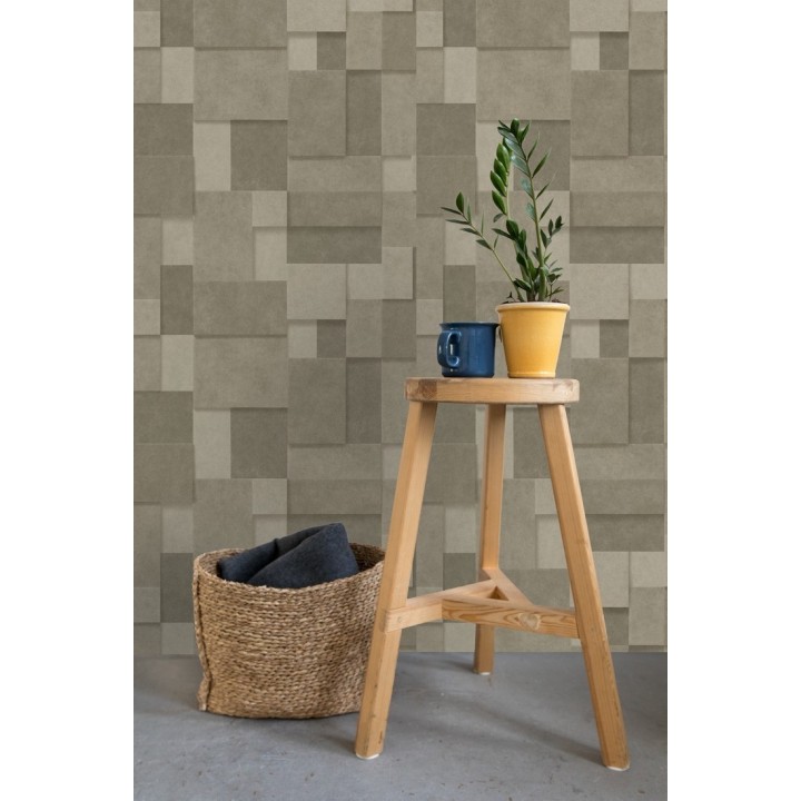 Papel pintado rectángulos geométricos texturizado tonos marrones - Denver Stone 679305