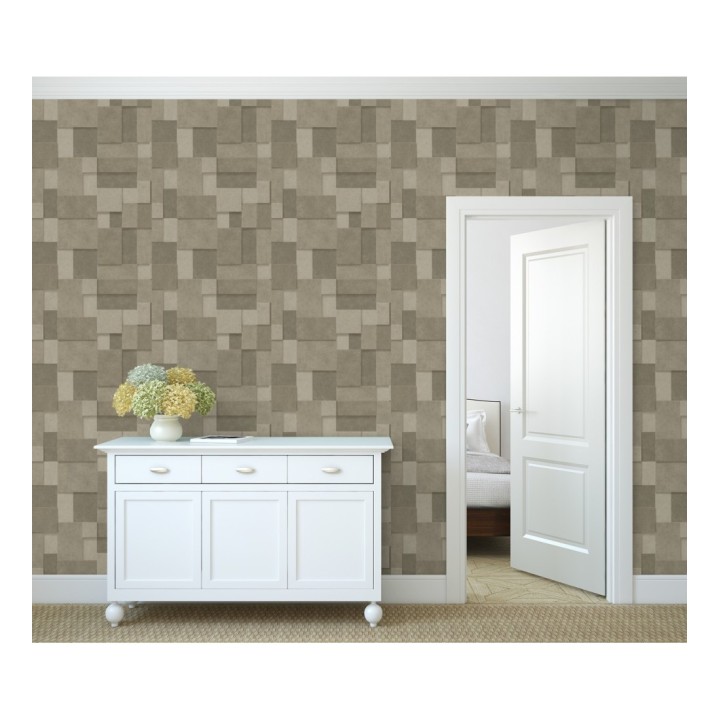 Papel pintado rectángulos geométricos texturizado tonos marrones - Denver Stone 679305