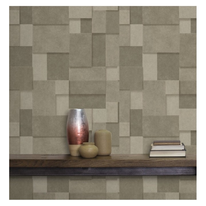 Papel pintado rectángulos geométricos texturizado tonos marrones - Denver Stone 679305