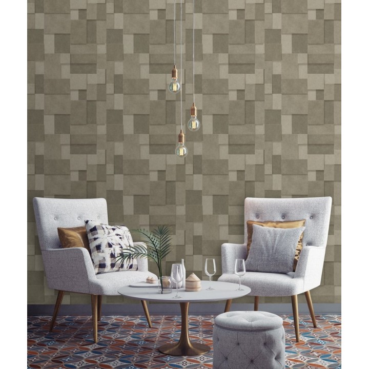 Papel pintado rectángulos geométricos texturizado tonos marrones - Denver Stone 679305