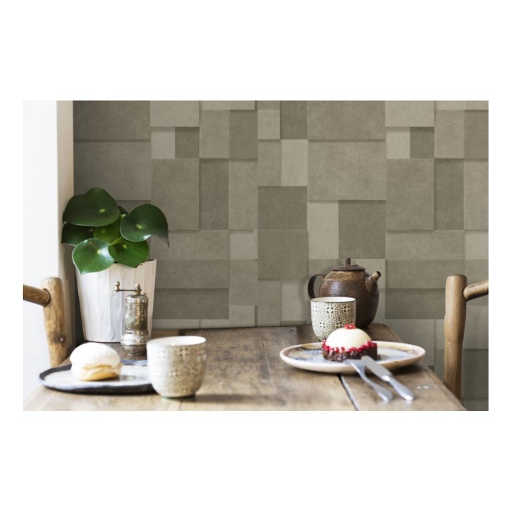 Papel pintado rectángulos geométricos texturizado tonos marrones - Denver Stone 679305
