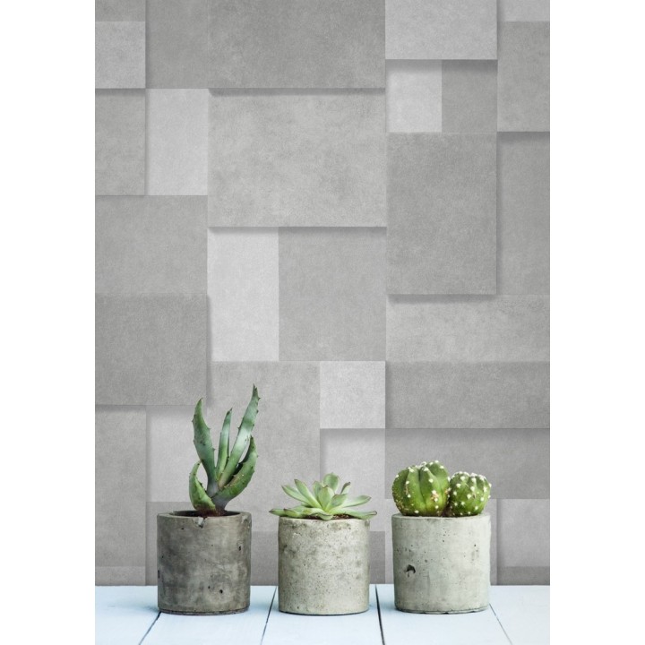 Papel pintado rectángulos geométricos texturizado gris claro - Denver Stone 679306