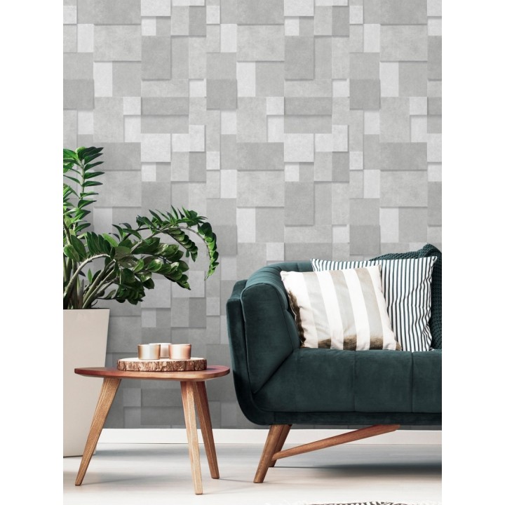 Papel pintado rectángulos geométricos texturizado gris claro - Denver Stone 679306