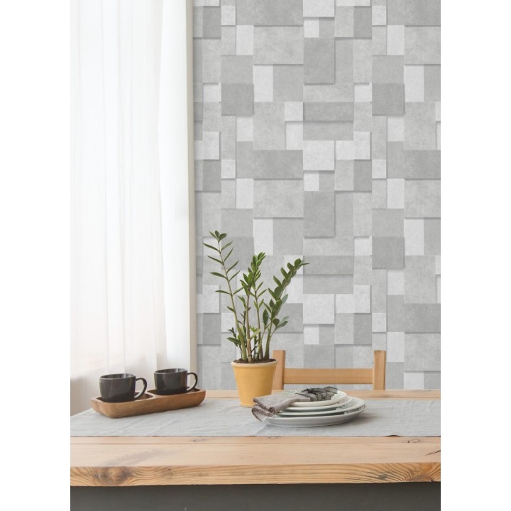 Papel pintado rectángulos geométricos texturizado gris claro - Denver Stone 679306