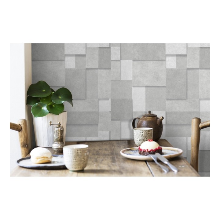 Papel pintado rectángulos geométricos texturizado gris claro - Denver Stone 679306