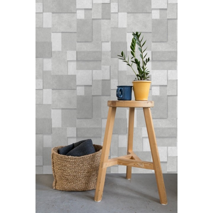Papel pintado rectángulos geométricos texturizado gris claro - Denver Stone 679306