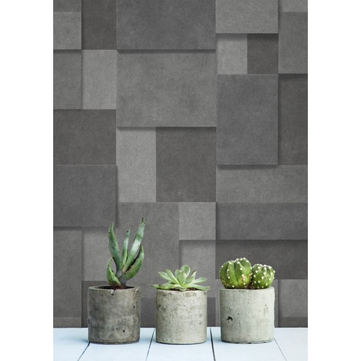 Papel pintado rectángulos geométricos texturizado tonos grises - Denver Stone 679307