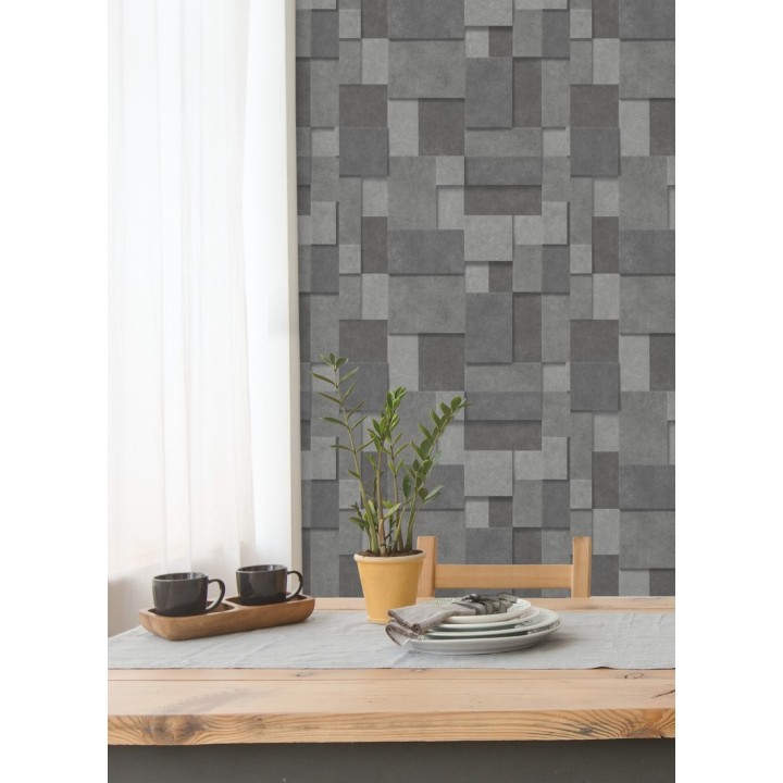 Papel pintado rectángulos geométricos texturizado tonos grises - Denver Stone 679307