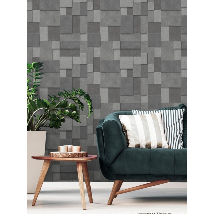 Papel pintado rectángulos geométricos texturizado tonos grises - Denver Stone 679307