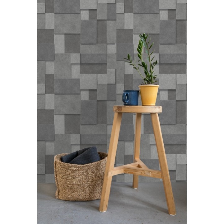 Papel pintado rectángulos geométricos texturizado tonos grises - Denver Stone 679307