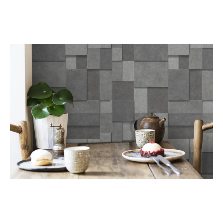 Papel pintado rectángulos geométricos texturizado tonos grises - Denver Stone 679307