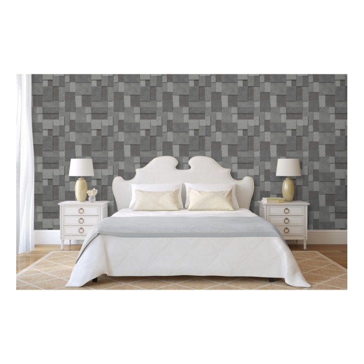 Papel pintado rectángulos geométricos texturizado tonos grises - Denver Stone 679307