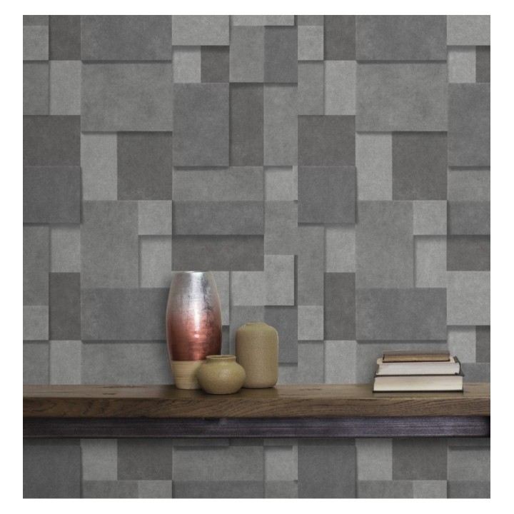 Papel pintado rectángulos geométricos texturizado tonos grises - Denver Stone 679307