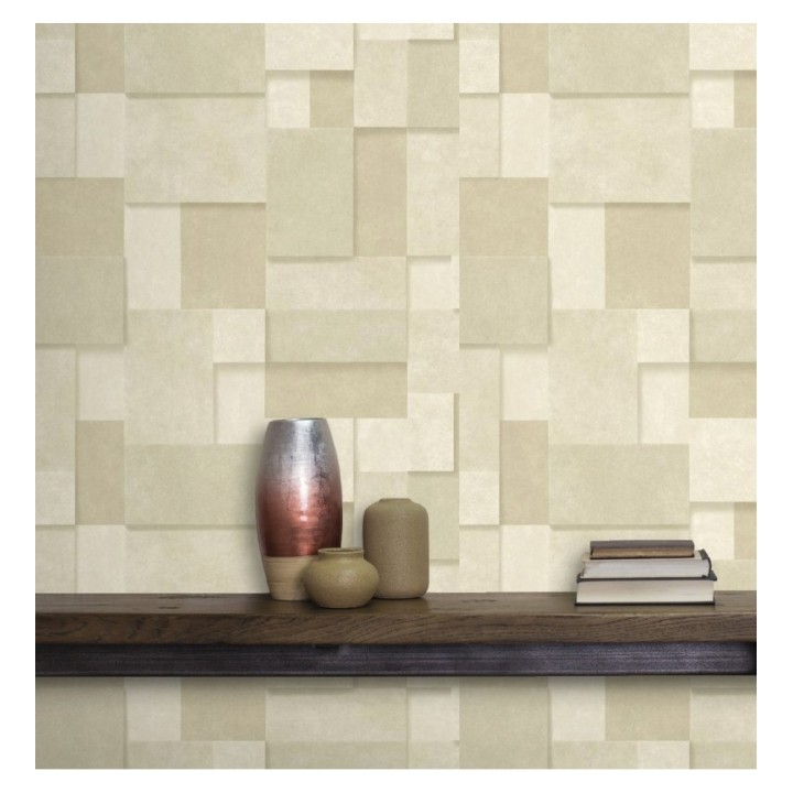 Papel pintado rectángulos geométricos texturizado tonos beige - Denver Stone 679308