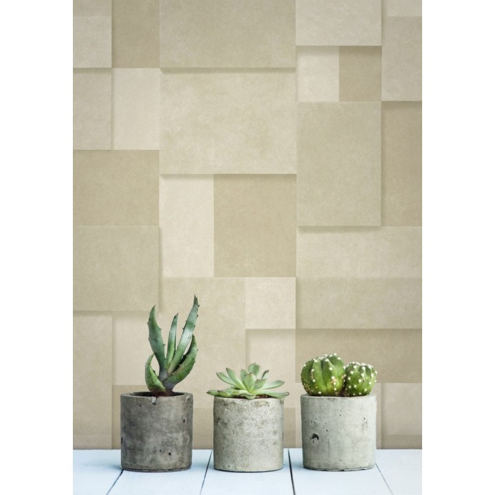 Papel pintado rectángulos geométricos texturizado tonos beige - Denver Stone 679308