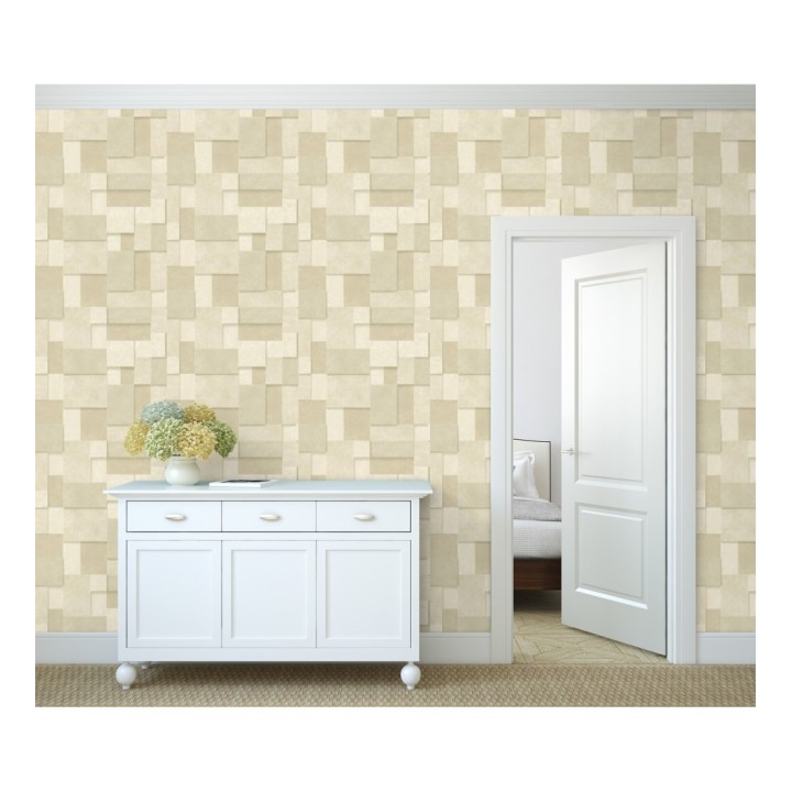 Papel pintado rectángulos geométricos texturizado tonos beige - Denver Stone 679308