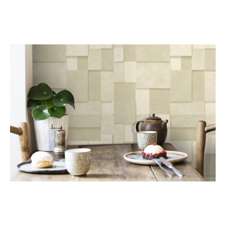 Papel pintado rectángulos geométricos texturizado tonos beige - Denver Stone 679308