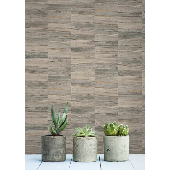 Papel pintado mosaico efecto madera a rayas - Oxford Stone 679315