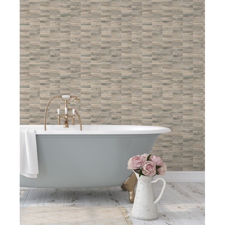 Papel pintado mosaico efecto madera a rayas - Oxford Stone 679315