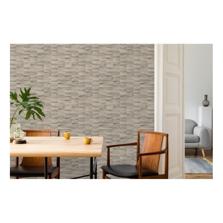 Papel pintado mosaico efecto madera a rayas - Oxford Stone 679315