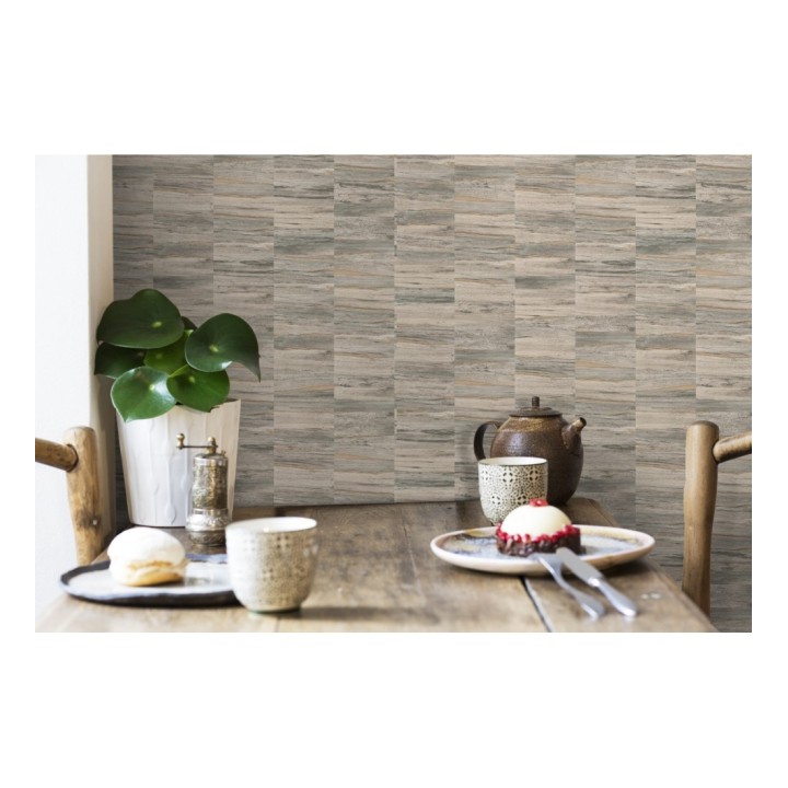 Papel pintado mosaico efecto madera a rayas - Oxford Stone 679315