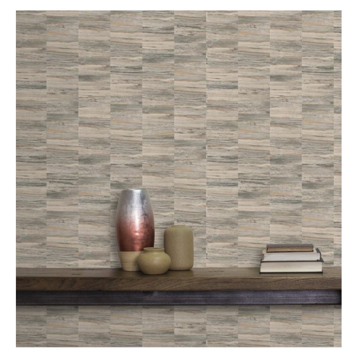 Papel pintado mosaico efecto madera a rayas - Oxford Stone 679315