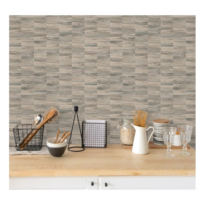 Papel pintado mosaico efecto madera a rayas - Oxford Stone 679315