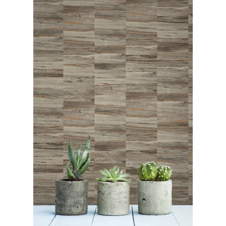 Papel pintado mosaico efecto madera a rayas - Oxford Stone 679319