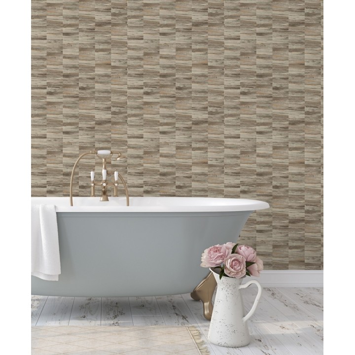Papel pintado mosaico efecto madera a rayas - Oxford Stone 679319