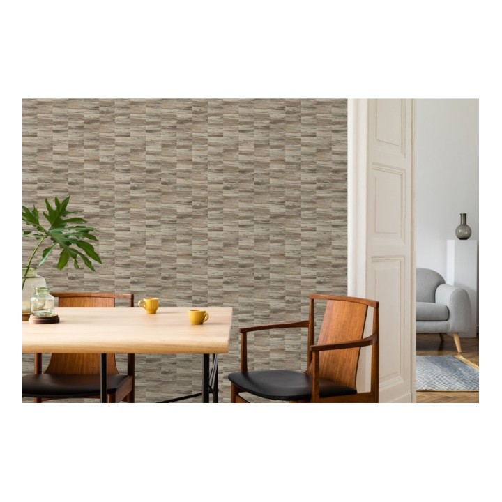 Papel pintado mosaico efecto madera a rayas - Oxford Stone 679319