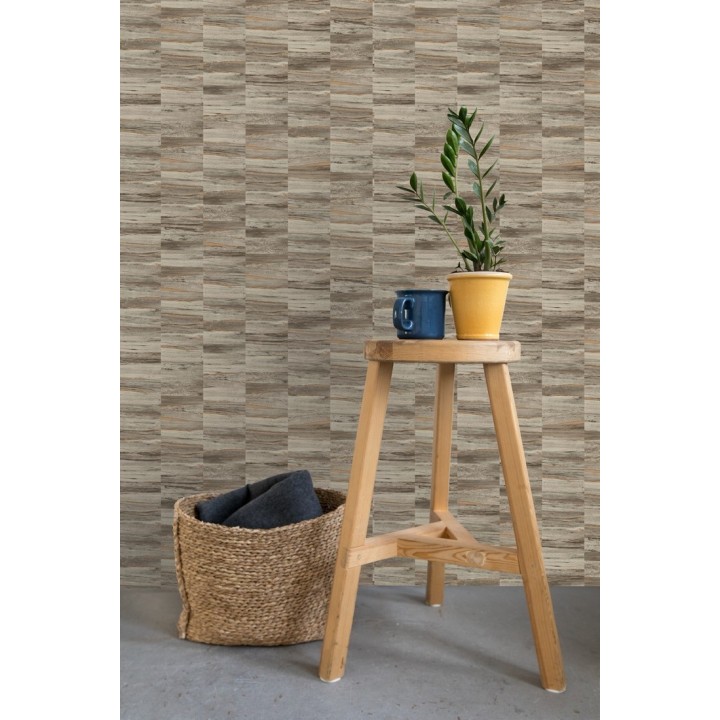 Papel pintado mosaico efecto madera a rayas - Oxford Stone 679319