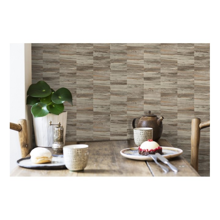 Papel pintado mosaico efecto madera a rayas - Oxford Stone 679319