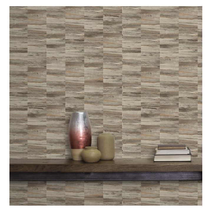 Papel pintado mosaico efecto madera a rayas - Oxford Stone 679319
