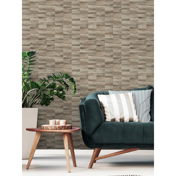 Papel pintado mosaico efecto madera a rayas - Oxford Stone 679319