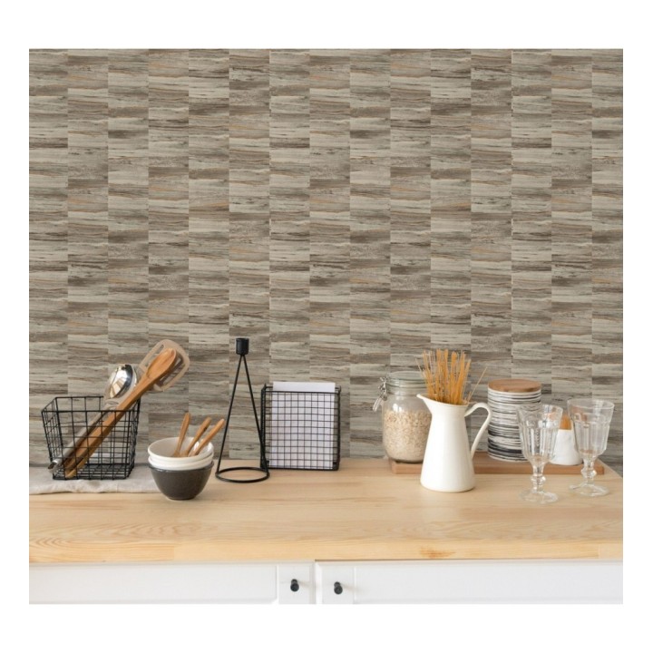 Papel pintado mosaico efecto madera a rayas - Oxford Stone 679319