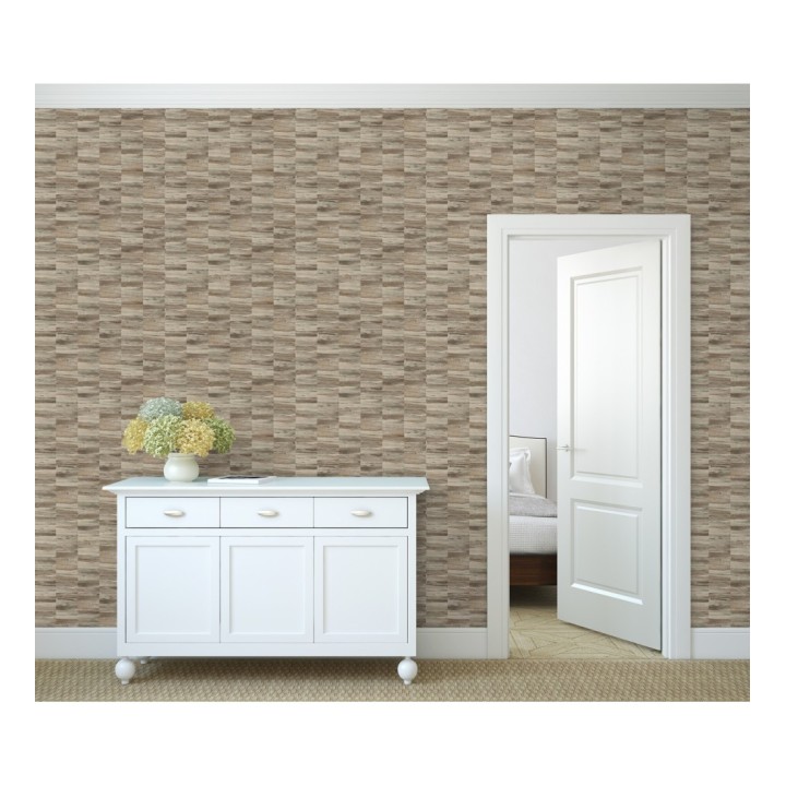 Papel pintado mosaico efecto madera a rayas - Oxford Stone 679319