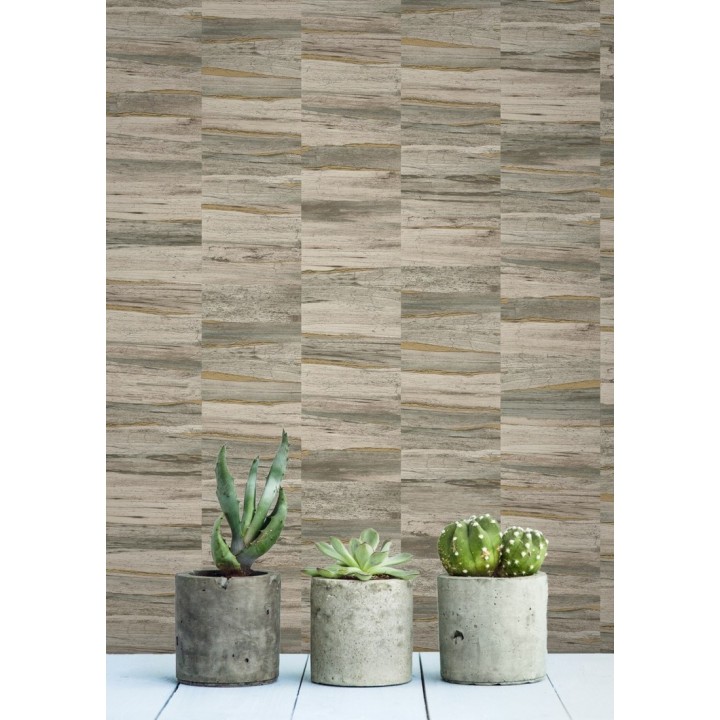 Papel pintado mosaico efecto madera a rayas - Oxford Stone 679320