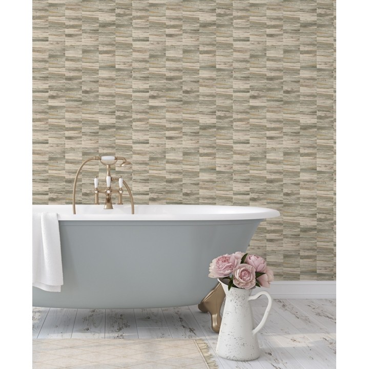 Papel pintado mosaico efecto madera a rayas - Oxford Stone 679320