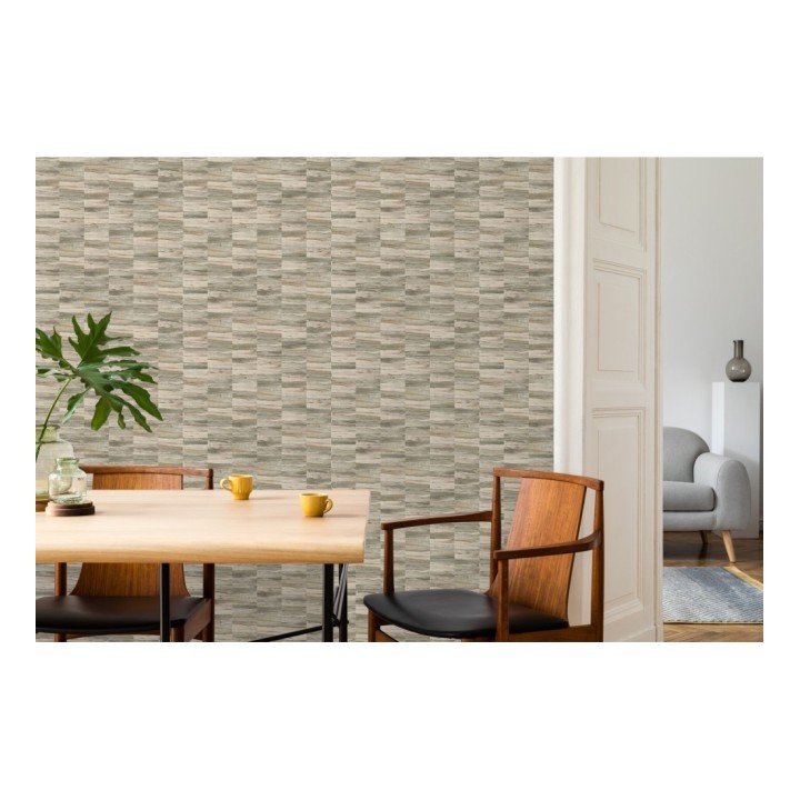 Papel pintado mosaico efecto madera a rayas - Oxford Stone 679320