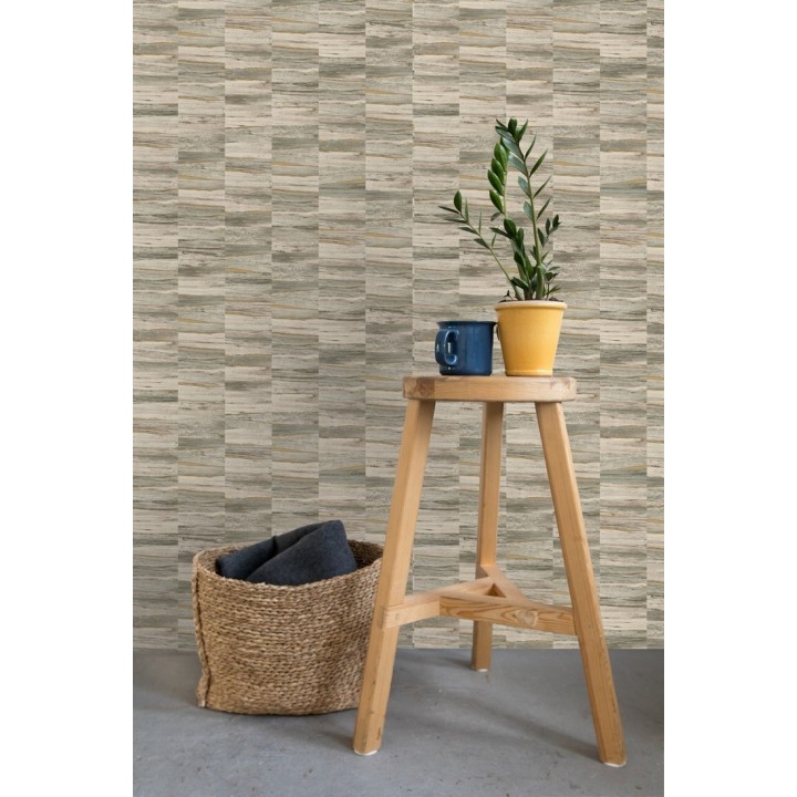 Papel pintado mosaico efecto madera a rayas - Oxford Stone 679320