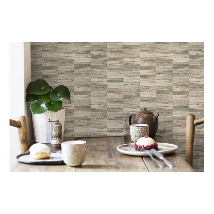 Papel pintado mosaico efecto madera a rayas - Oxford Stone 679320