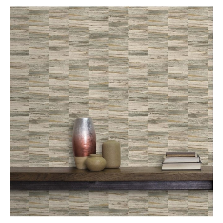 Papel pintado mosaico efecto madera a rayas - Oxford Stone 679320