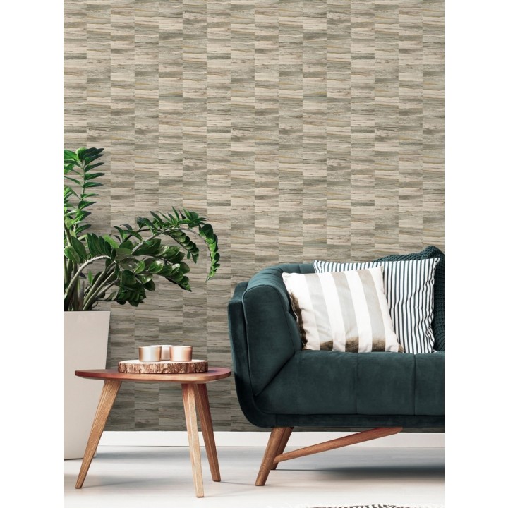 Papel pintado mosaico efecto madera a rayas - Oxford Stone 679320
