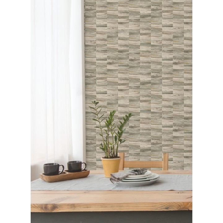 Papel pintado mosaico efecto madera a rayas - Oxford Stone 679320