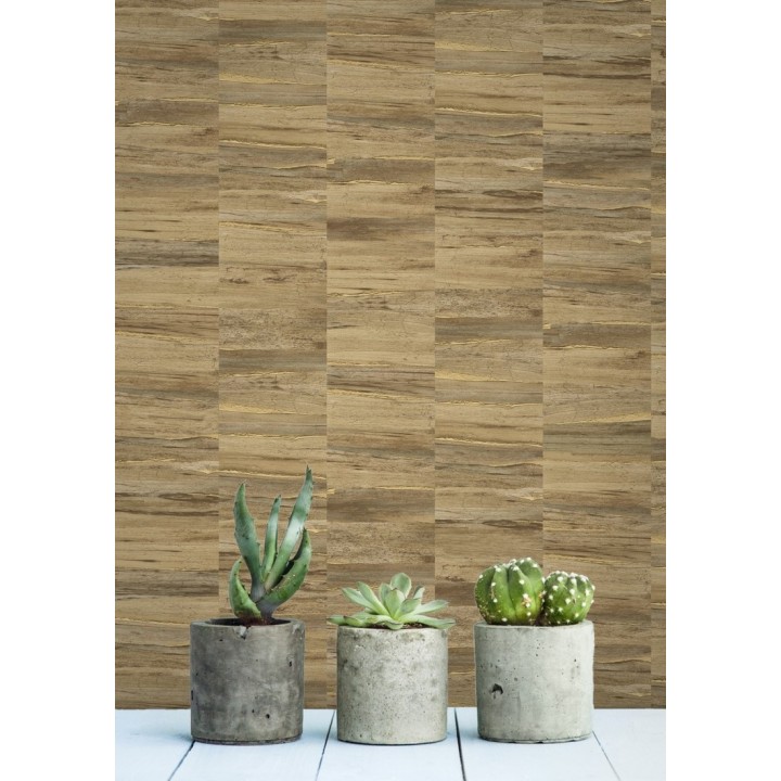 Papel pintado mosaico efecto madera a rayas - Oxford Stone 679321